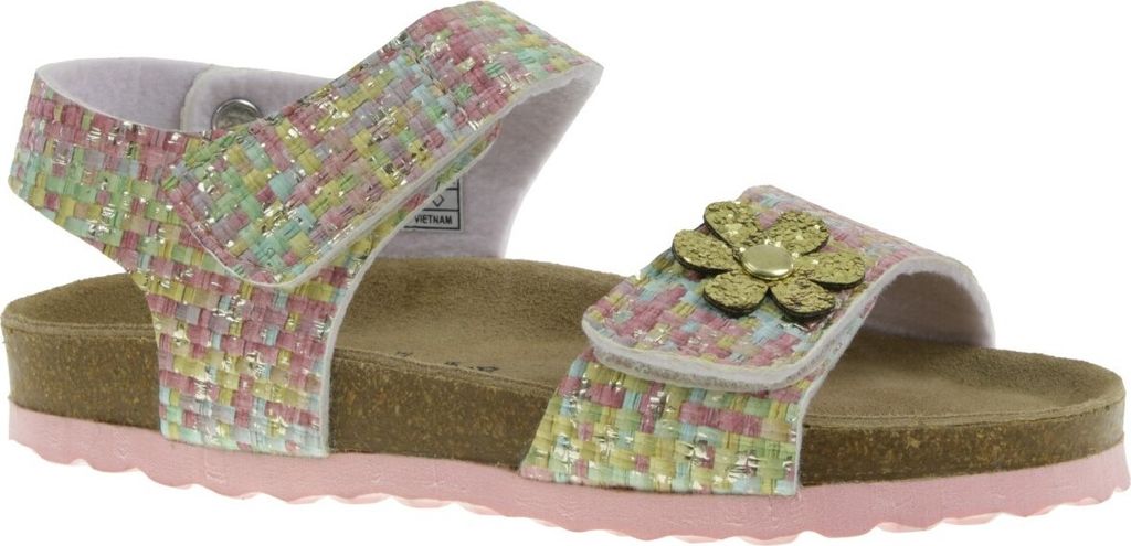 Supersoft Mädchen Bio Sandale Riemchensandale Klett Lederfussbett Kork Flechtmuster Glitzerblume Gr.27-36 EUR 32