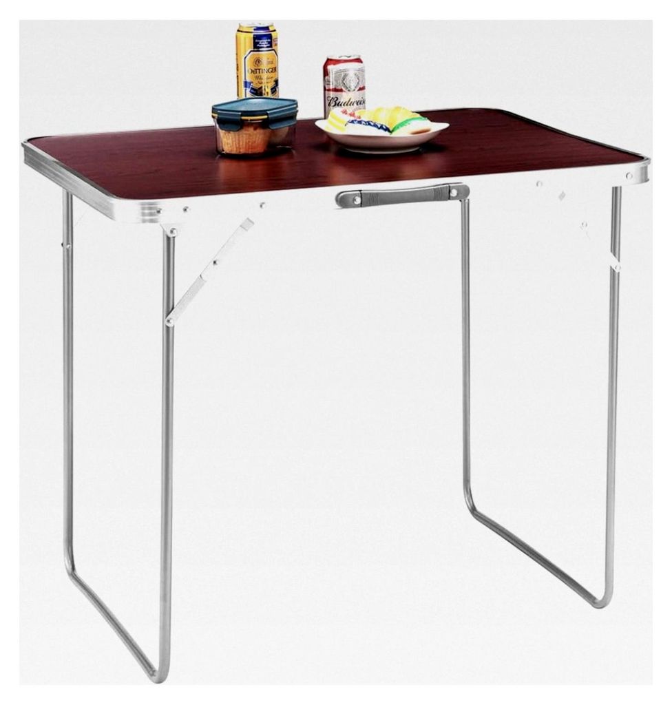 Picknicktisch in Holzoptik, Aluminiumgestell, klappbares System mit Tragegriff, Tisch für Garten und Außenbereich, Maße 60 x 80 x 68 cm