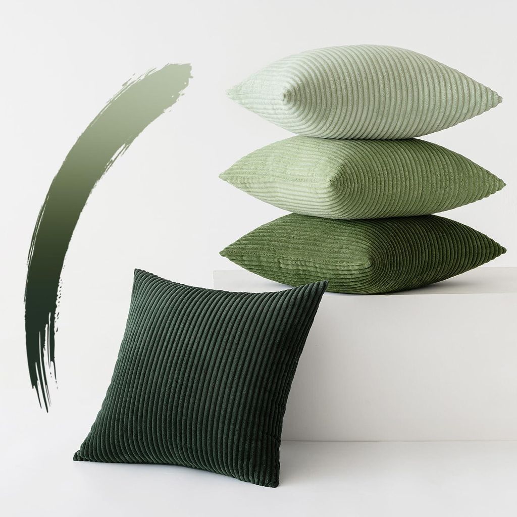 Set mit 4 Kissenbezügen aus Cord, 45 x 45 cm, grün