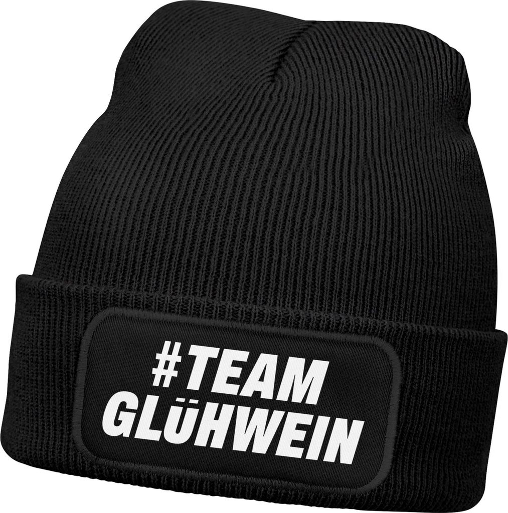 Damen Beanie Strickmütze mit Spruch Team Glühwein Aufdruck Lustig Damenmütze Wintermütze Moonworks