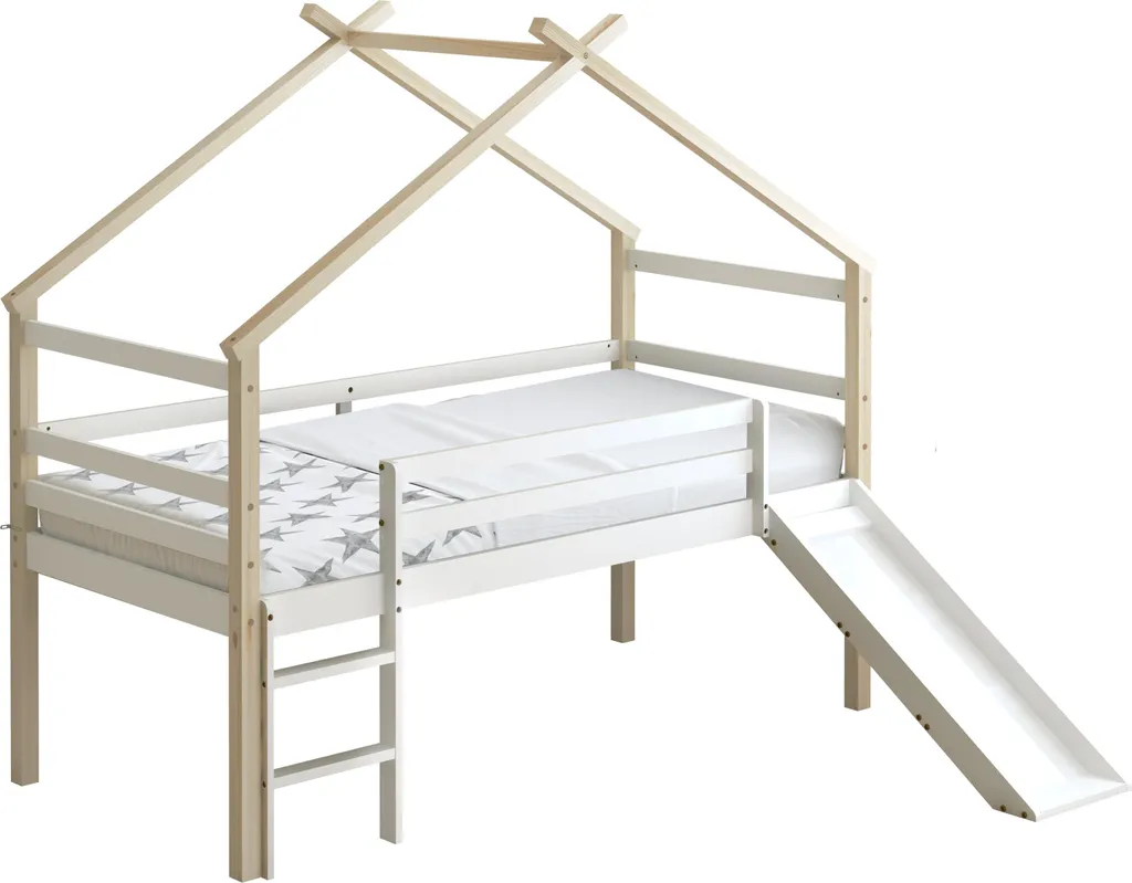 Sunny River Lit Cabane avec Toboggan 90x200 cm Bois Beige et Blanc - 2