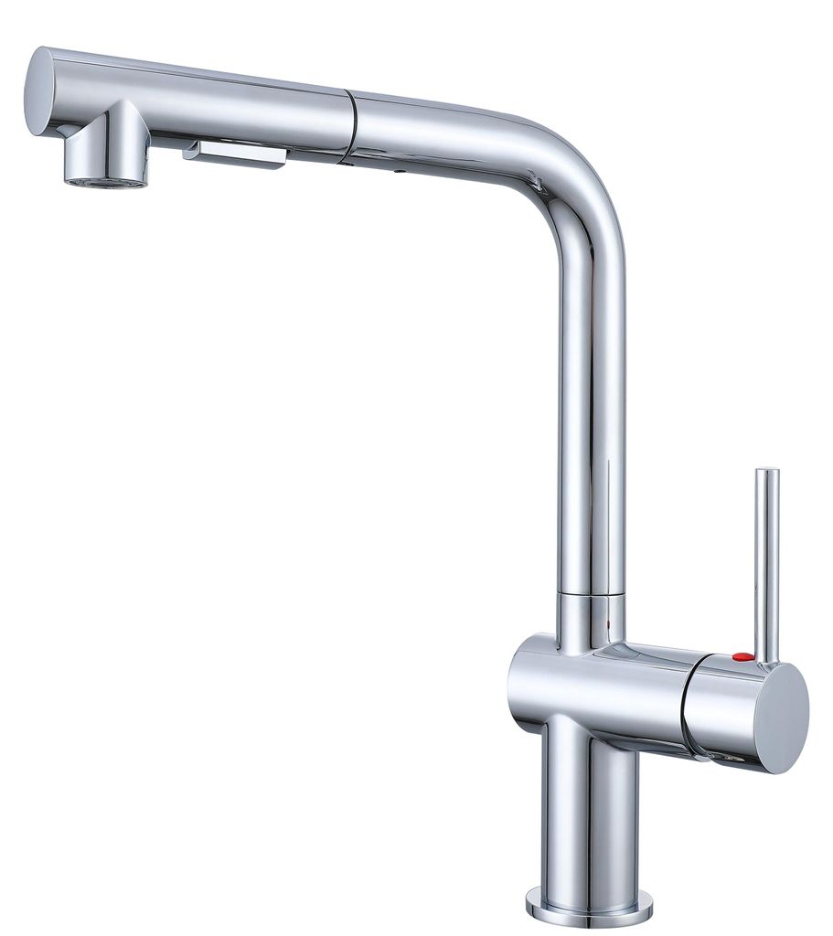 AICA L-förmiger Küchenhahn Ausziehbarer Brause Messingkern 2 Strahlarten Hochbogen Wasserhahn Küche Mischbatterie Chrom