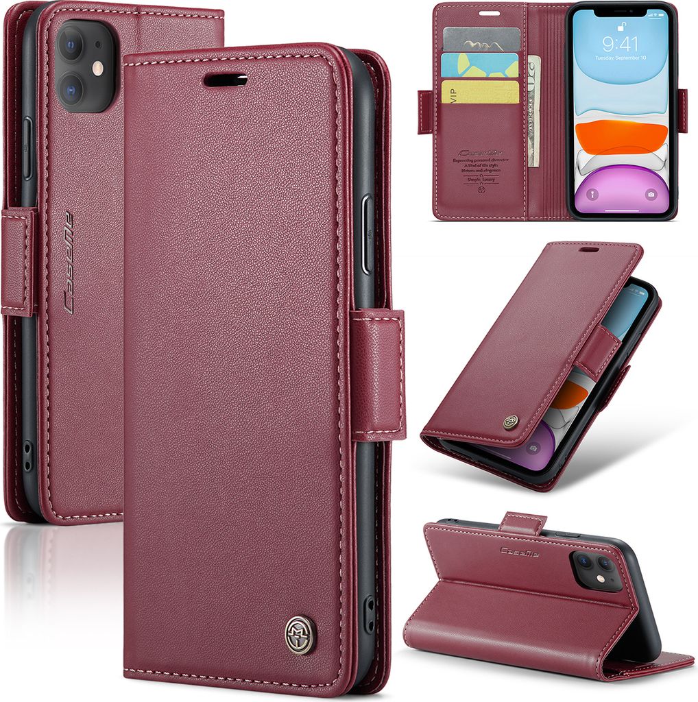 iPhone 11 Hülle, Leder Brieftasche Kartenfach Schutzhülle mit Standfunktion für iPhone 11 Rot