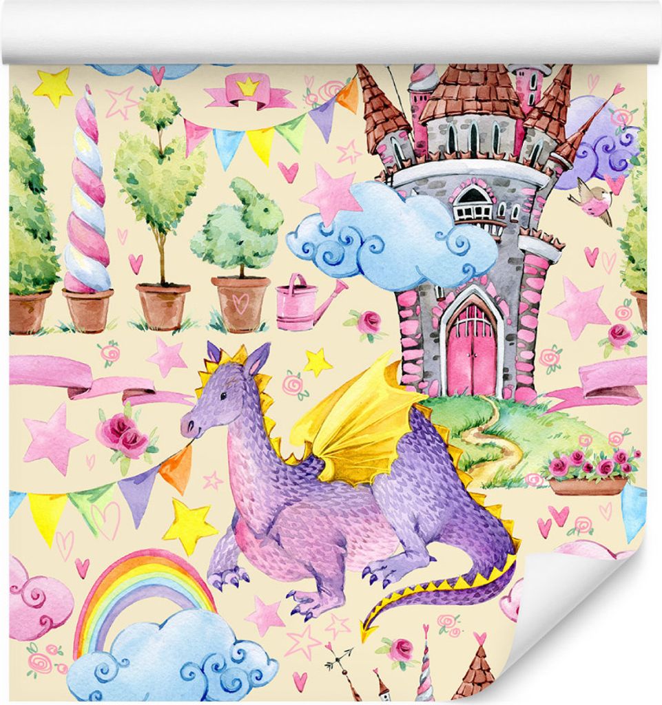 10m VLIES TAPETE Rolle Kinderzimmer Drachen Schlsser Blumen Sterne XXL