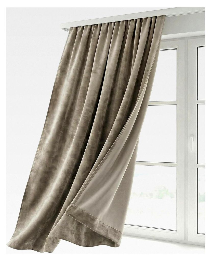 Samtvorhang mit Kräuselband U-Band, abdunkelnd und blickdicht, 140x245 cm (Breite 140 cm, Höhe 245 cm, Taupe)