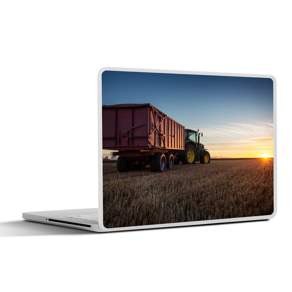 MuchoWow Laptop Aufkleber Sticker Cover Traktor - Grün - Sonnenuntergang - Horizont - Grün - Landleben 32.5x23.5 cm - Sticker für Laptop - Sel...