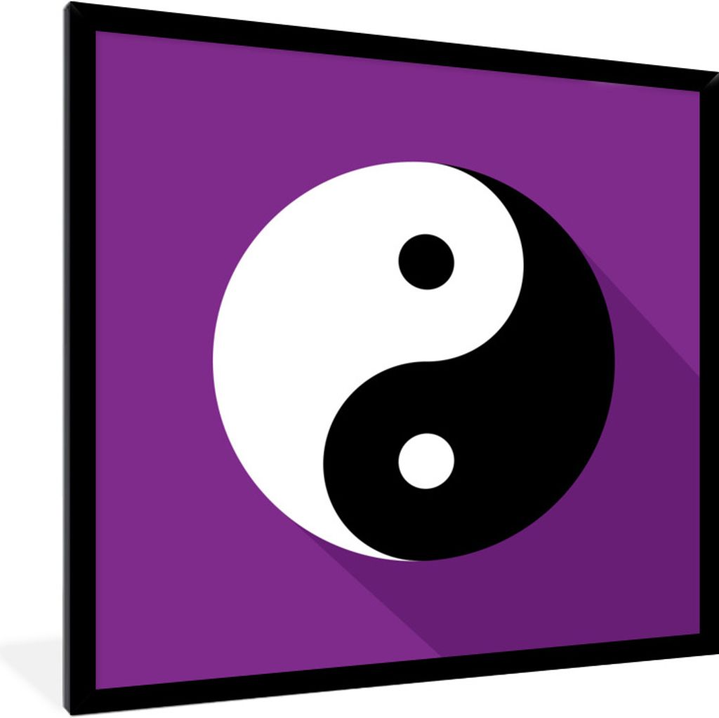 MuchoWow Gerahmtes Poster Eine Illustration des Yin- und Yang-Logos mit einem lila Hintergrund 40x40 cm - Poster mit Schwarzem Bilderrahmen Wandp...