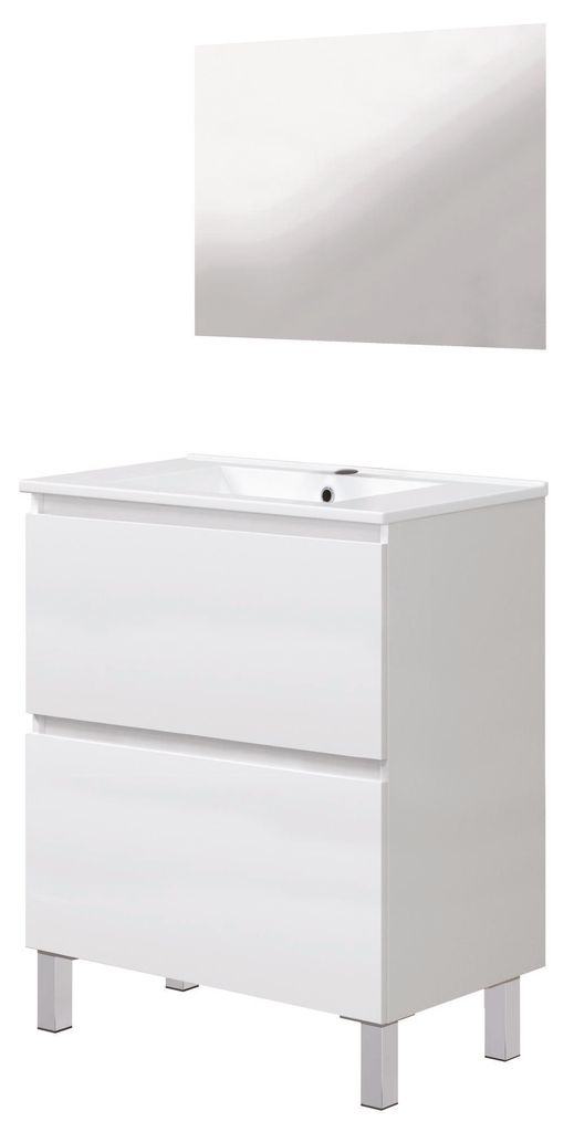 ONDEE ZEN – LILA Bad-Aufsatzmöbel – 60 cm – 2 Schubladen – Weiß – Spiegel