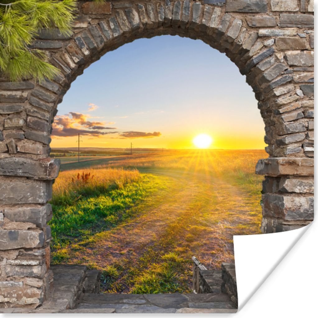 MuchoWow Poster Landleben - Sonne - Aussicht - Landschaft 30x30 cm - Wandposter - Printing