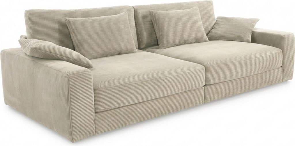 Big-Sofa 290 cm breit Federkern Polsterung Lounge Couch extratief mit Cord Beige Grau / 15251