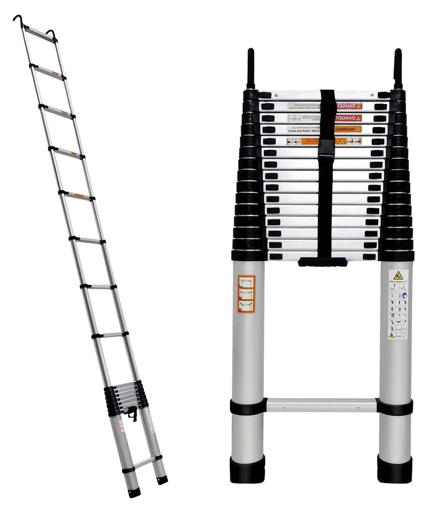 Teleskopleiter 6,2 m Aluminium Auszieh-Klappleiter mit 2 Haken, 150 kg maximale Belastung, mit rutschfesten Gummifüßen, zusammengeklappt 104 cm h...