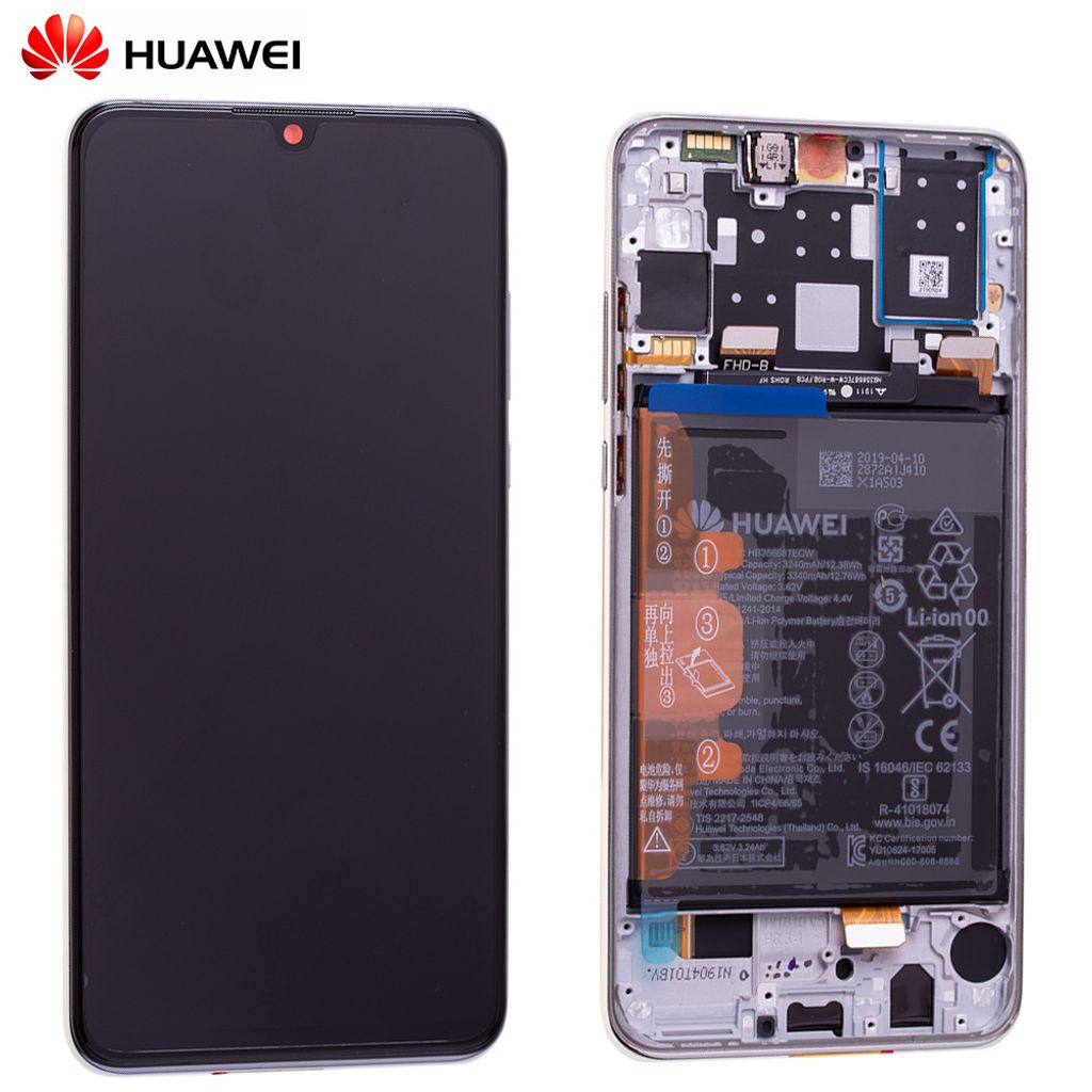 Original Huawei P30 Lite LCD Display Touch Screen Bildschirm Rahmen mit Akku Pearl White 02352RQC