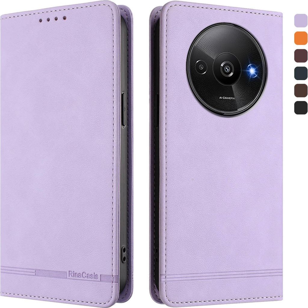 Hülle für Xiaomi Poco C61/Redmi A3 / A3X, Retro Kunstleder Ständer Klapphülle mit Kartenfächer und Magnetische Violett