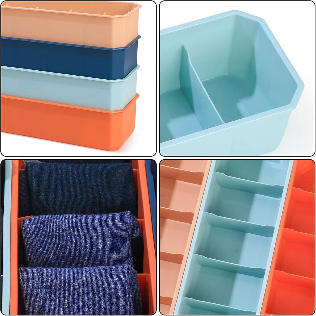 Aufbewahrungsboxen für Socken und Unterwäsche - System für Kleiderschubladen - Organizer Schubladenteiler für Zuhause - BHs, Socken, Unterhosen...