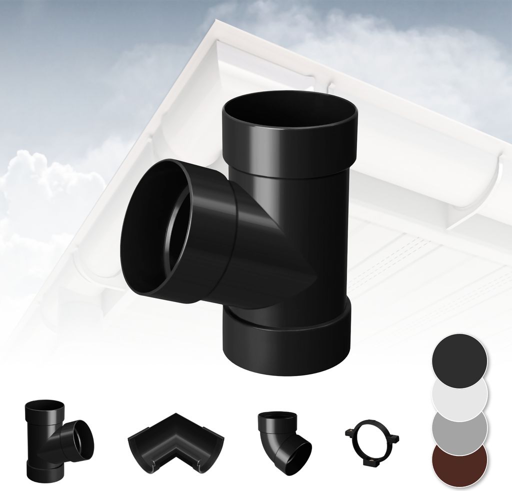 RAINWAY L Regenrinnen System (Rohrabzweig 67° anthrazit) - PVC-U Kunststoff in 4 Farben, für Dachflächen > 100m² empfohlen, Abzweig Rohrbogen Z...