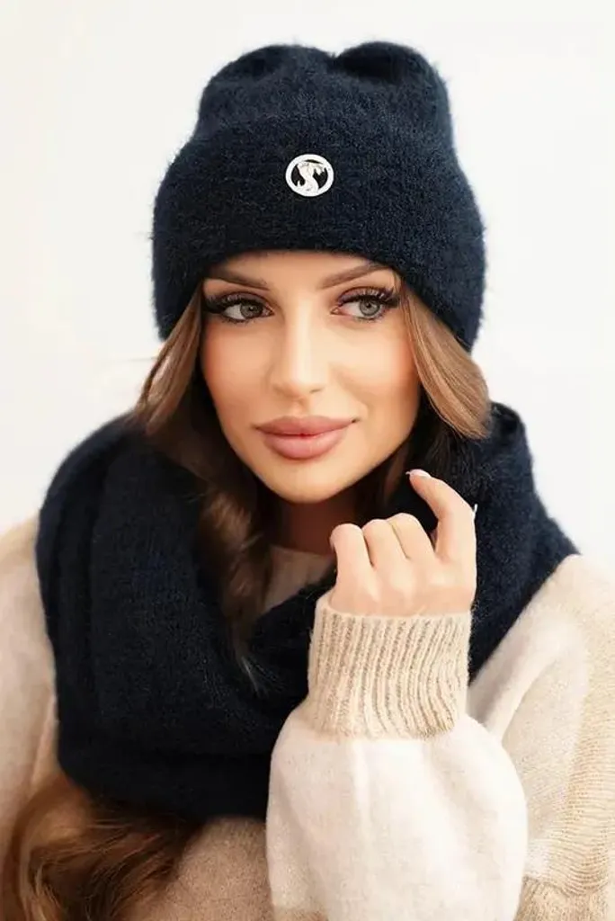 Set Cappello e Sciarpa Donna Blu Navy - Coordinato Invernale Elegante