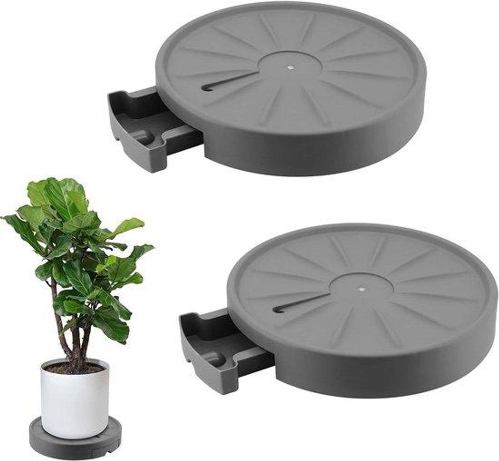 Gartenwagen mit Tragkorb 28cm - Runder Topfhalterer mit Rollen und Wasserschlauchbeutel in Grau