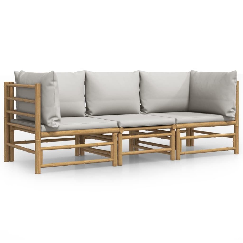 Möbel 3-tlg. Garten-Lounge-Set/Garten-Essgruppe - Balkonmöbel Set - mit Hellgrauen Kissen Bambus - Gartenmöbelset CLORIS6572389