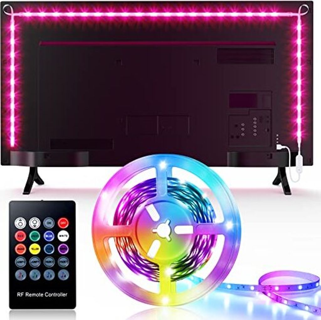 Hoobabuy 2 M TV-LED-Streifen (4 x 50 cm), USB-Hintergrundbeleuchtung, RGB 40-60 Zoll Fernbedienung, 4 Musikmodi, 8 Farbwechsel, DIY-Dekoration, Raum