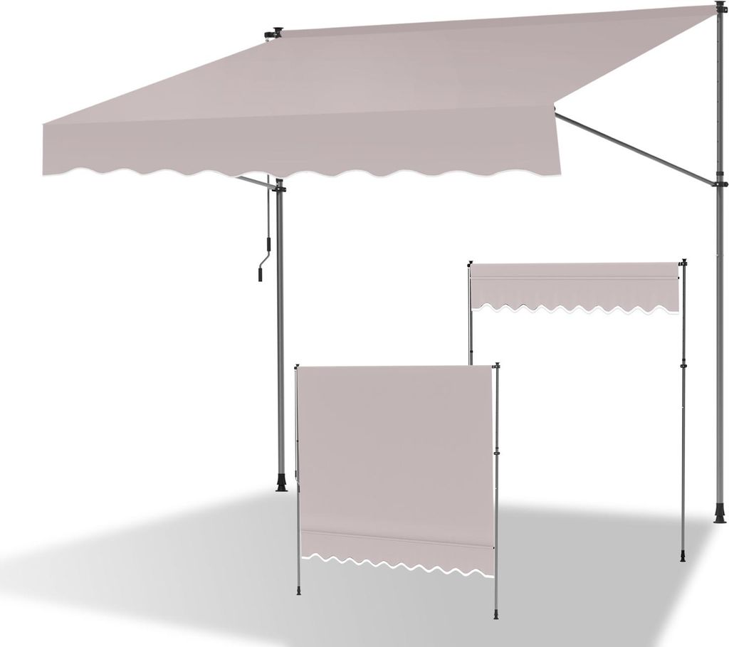 Faziango Markise Klemmmarkise Balkonmarkise Beige mit Handkurbel ohne Bohren Sonnenschutz UV-Schutz und wasserfestund höhenverstellbar 300cm