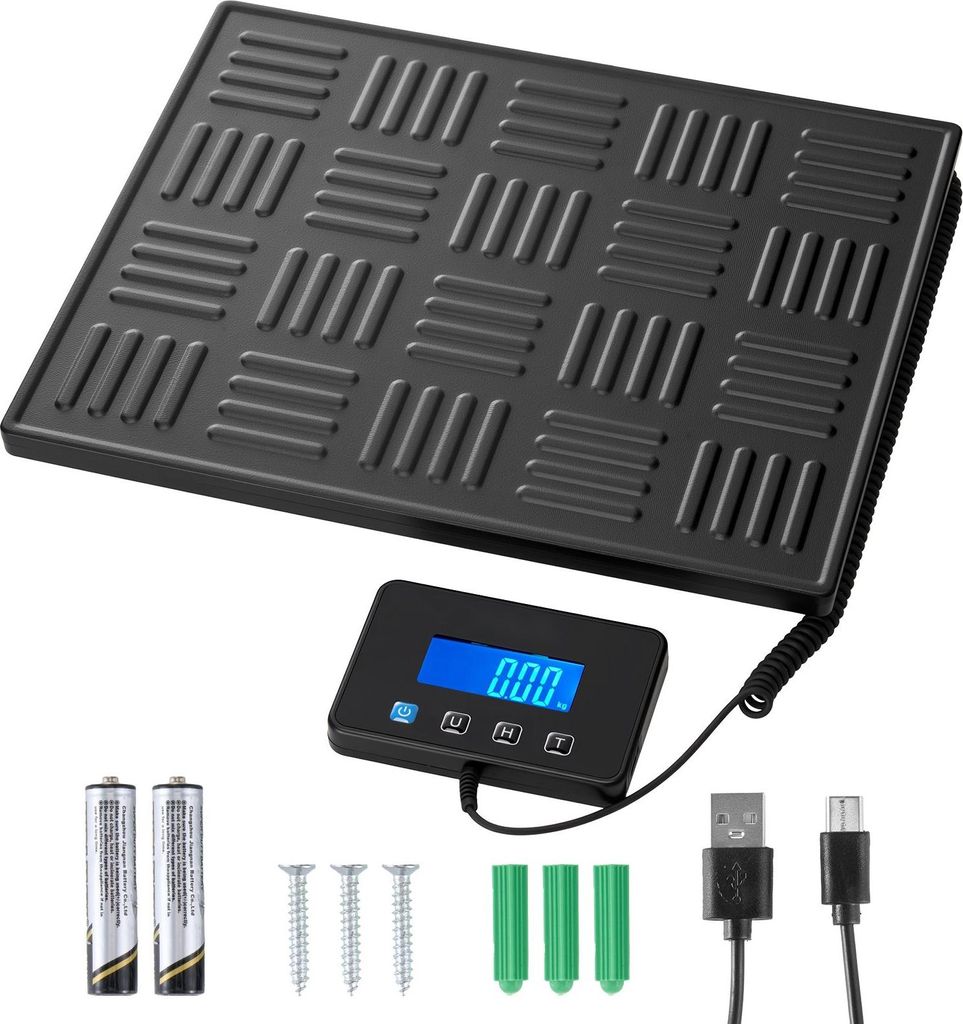 Digitale Paketwaage - Plattformwaage 300 kg - Doppelte Genauigkeit 20/100 g - Hold- & Tara-Funktion - LCD-Display - Für Pakete & Gepäck - Inkl. B...