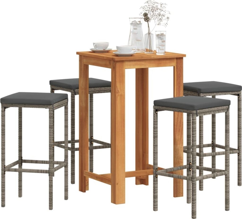 Maison Exclusive - 5-tlg. Gartenbar-Set Grau Massivholz Akazie und Poly Rattan