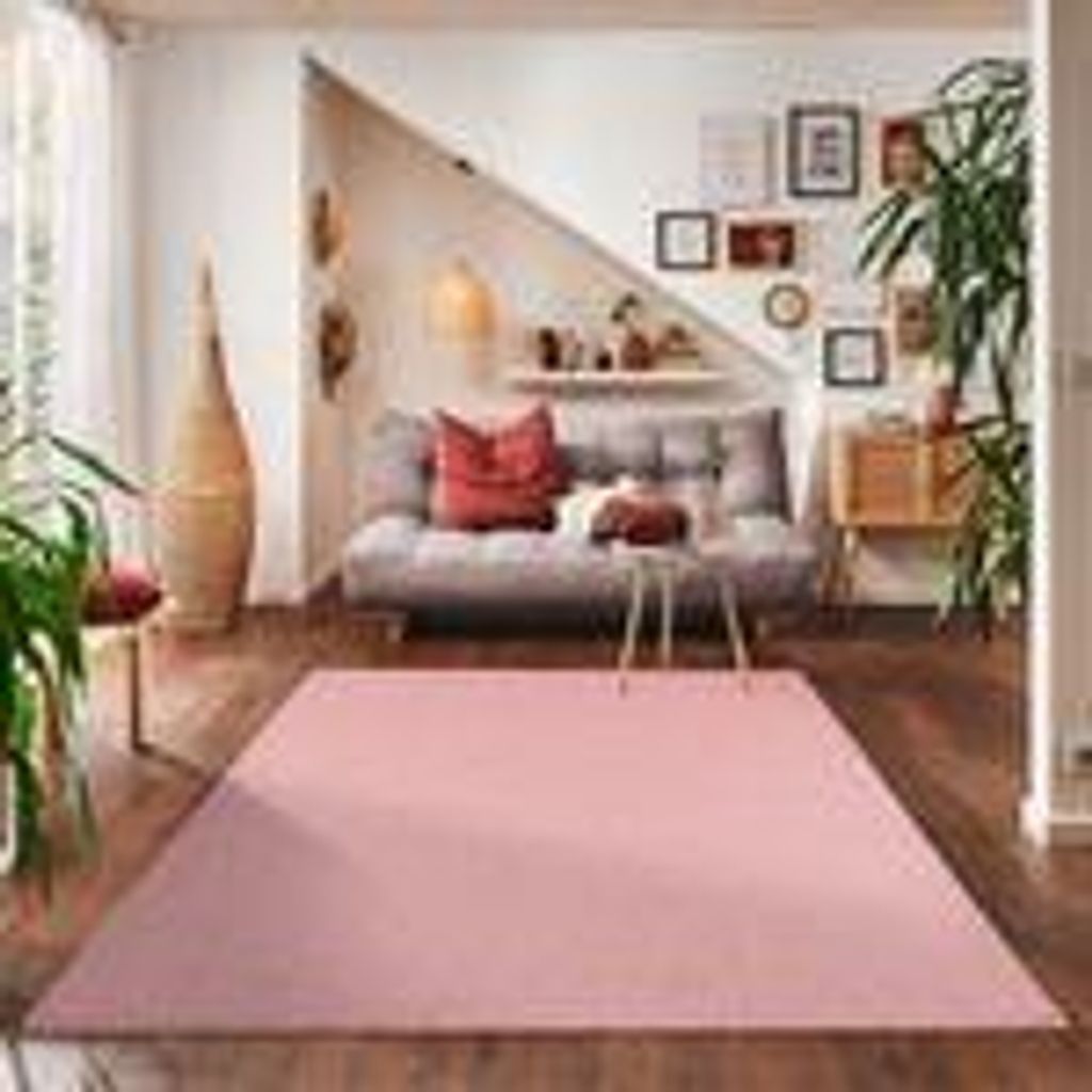 Weicher Teppich mit einfarbigem Design - Moderner Look für Wohnzimmer und Schlafzimmer, Größe: 120 x 170 cm, Farbe: Rosa