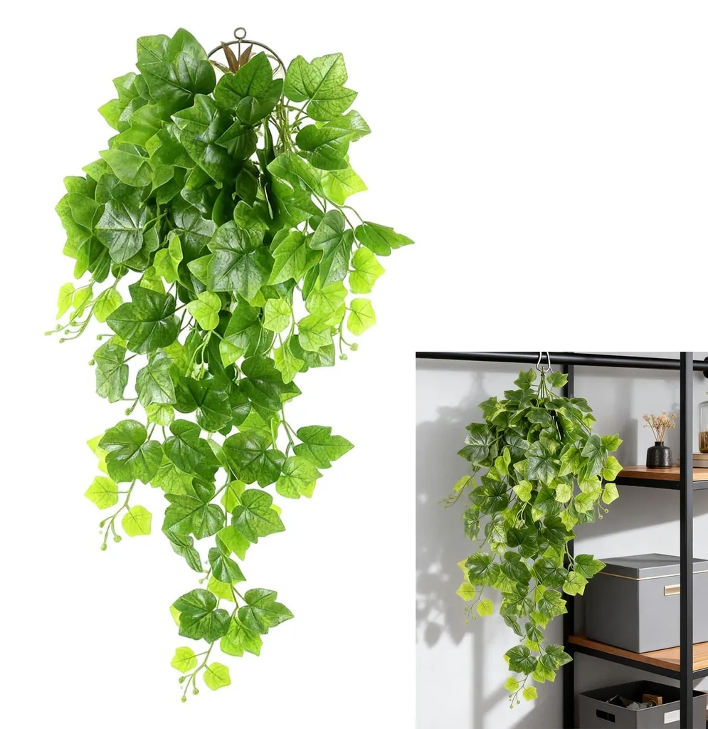 Plante artificielle retombante 90cm feuillage lierre dense et réaliste