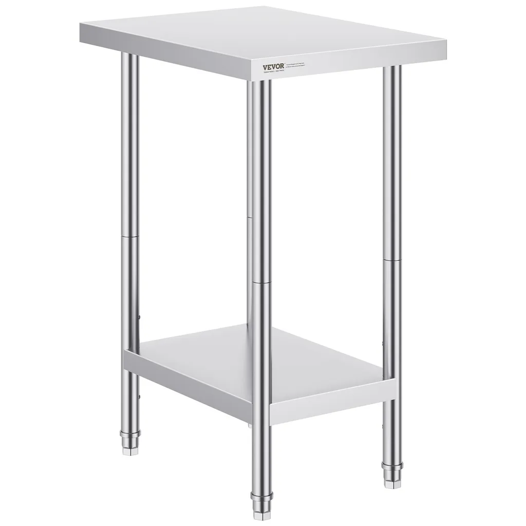 Tavolo di preparazione in acciaio inox VEVOR, robusto tavolo da lavoro in metallo con 3 altezze regolabili, postazione di lavoro commerciale per cucina, garage, ristorante, cortile 610 x 457 x 864 mm