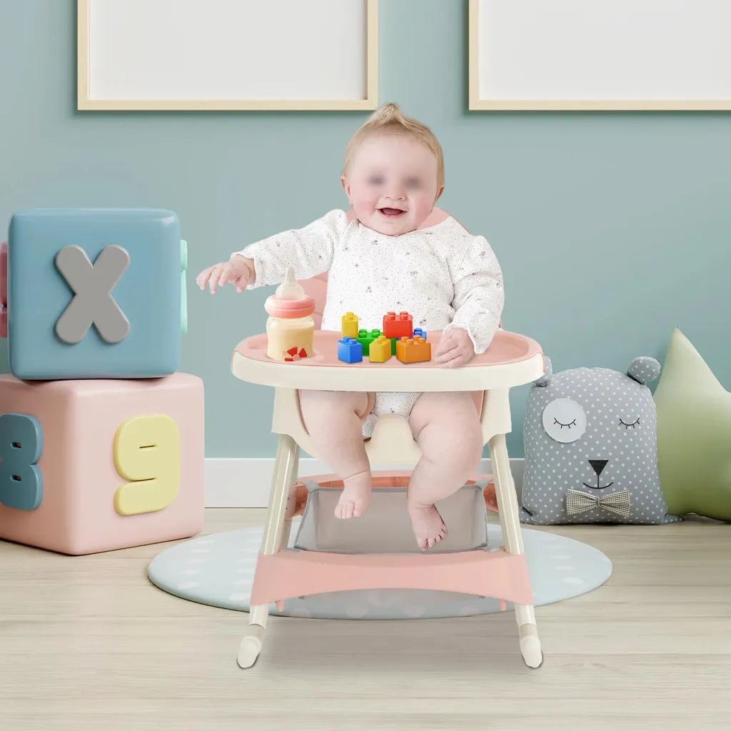Chaise bébé évolutive rose avec structure en métal robuste et stable - 4