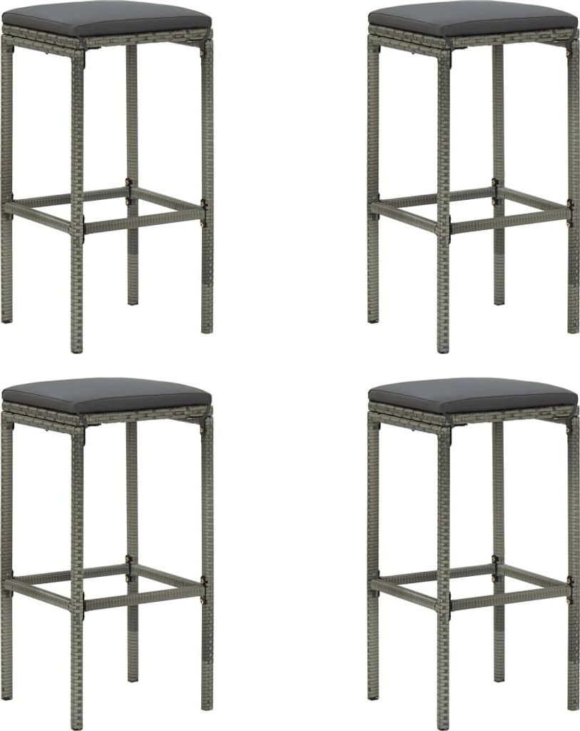 Barhocker mit Kissen 4 Stk. Grau Poly Rattan