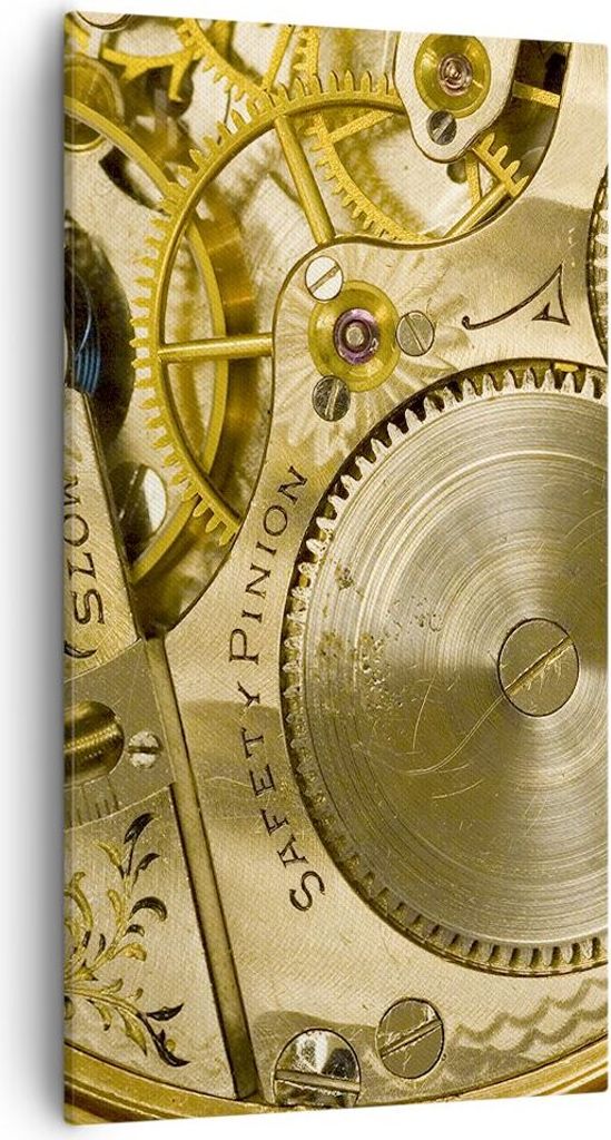 Bild auf Leinwand - Leinwandbild - Uhr Uhr Mechanismus Messing - 55x100cm - Wand Bild - Wanddeko - Leinwanddruck - Bilder - Kunstdruck - Wanddekora...
