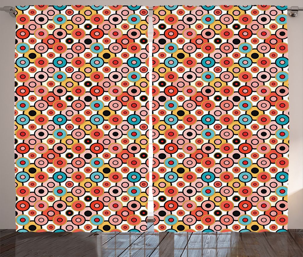 ABAKUHAUS Jahrgang Rustikaler Gardine, Retro-Stil-Blasen, Schlafzimmer Kräuselband Vorhang mit Schlaufen und Haken, 280 x 225 cm, Orange Gelb