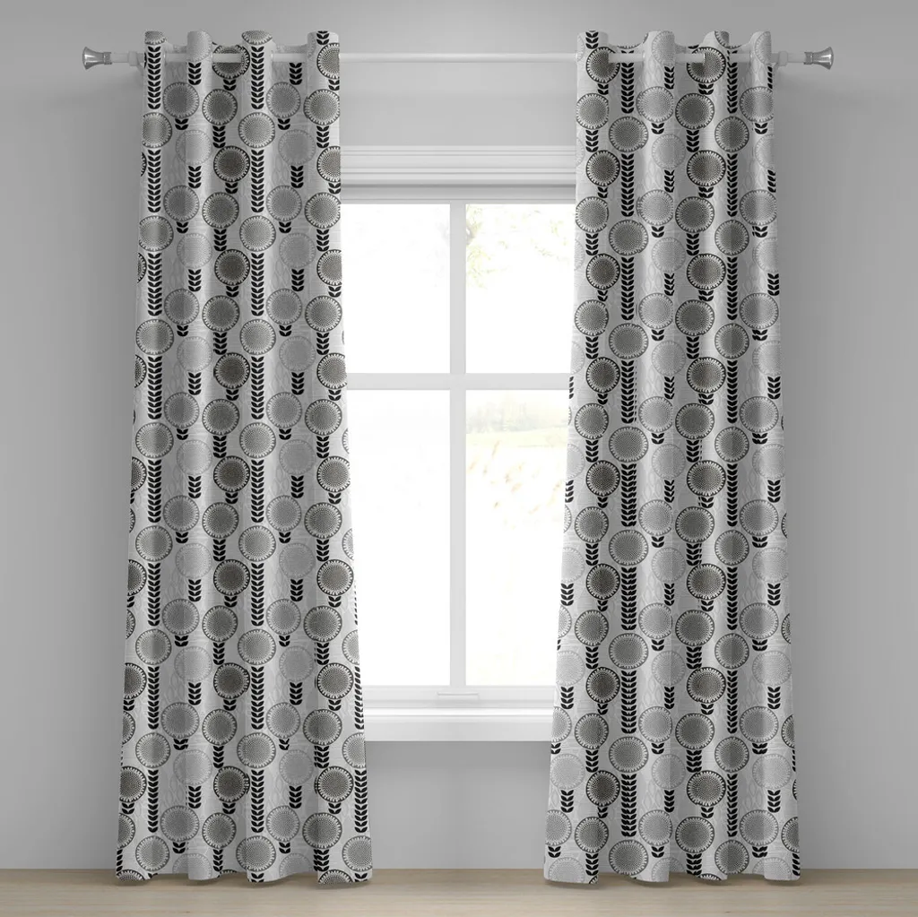 Rideaux décoratifs 2 panneaux fleur de printemps gris et noir 280x175