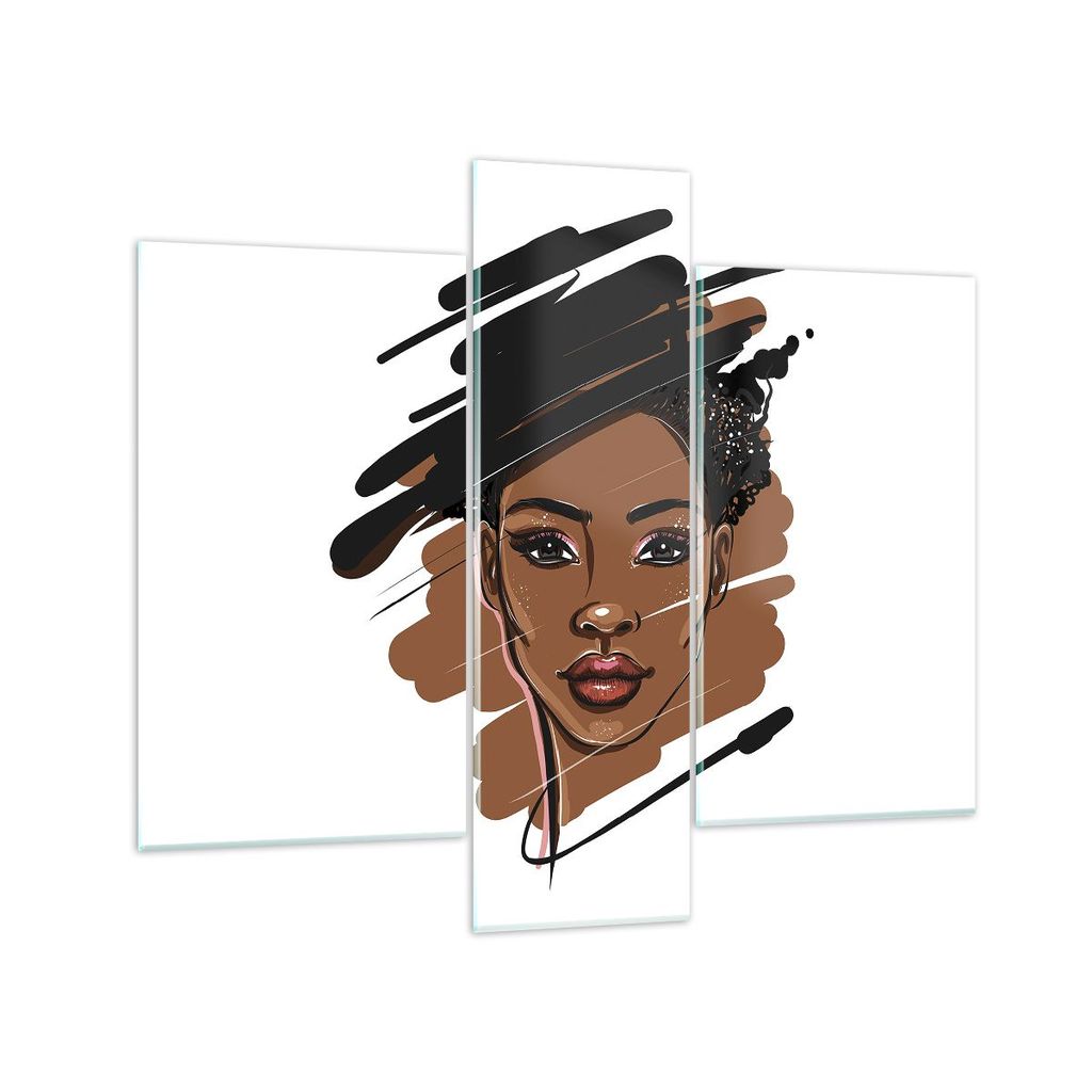Bilder auf glas - 3 Teile - Afrikanisch Modern Porträt - 95x80cm - Glasbilder - Wandbilder - Bilder - zum Aufhängen bereit - Wanddekoration aus G...