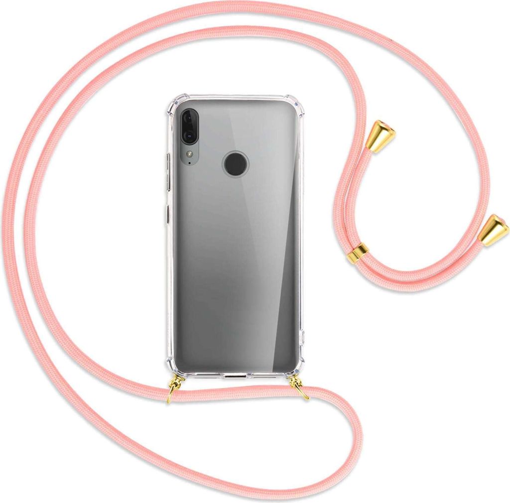 Handykette Backcover-Schutzhülle mit Band (Metall goldfarben) für Motorola Moto E6 Plus - rosa