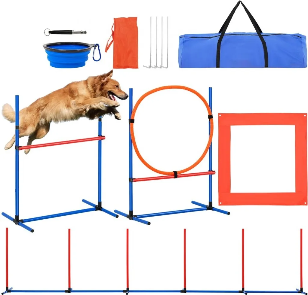 Kit d'entraînement agility canin complet avec haies de saut et tunnel