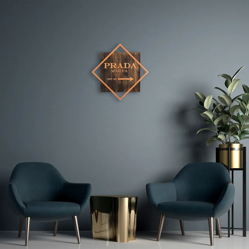 Wallity SKL2249 Quadro 3D Legno e Metallo 54x54 cm Design Noce