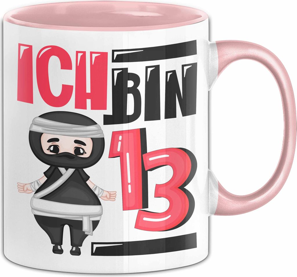 13. Geburtstag Geschenk Tasse BecherJungs Mädchen Geburtstagsgeschenk Ninja Ich Bin 13 Teenager (Rosa)