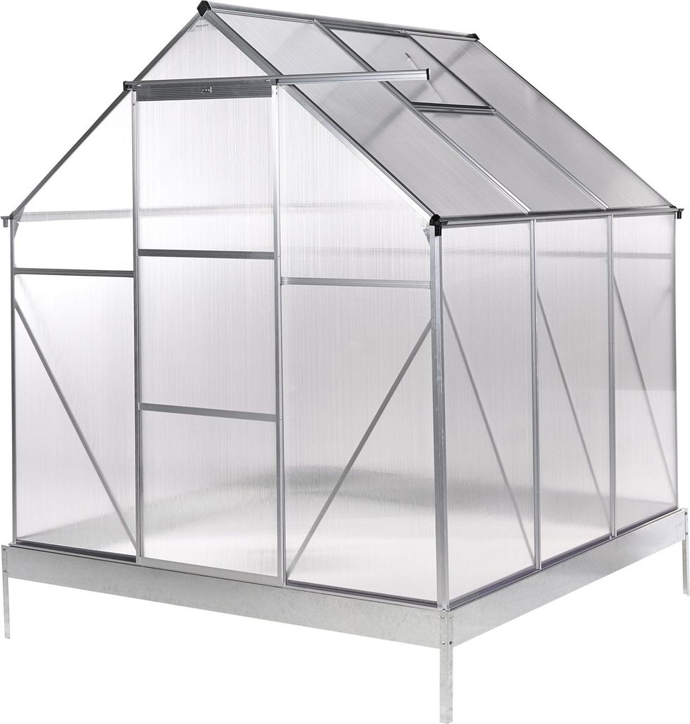 BELIANI Gewächshaus Silber Aluminium u. Polycarbonat 4 mm 191x190x197 cm mit Bodenankern Schiebetür Dachfenster UV-Schutz Walk-In Tropenhaus für...