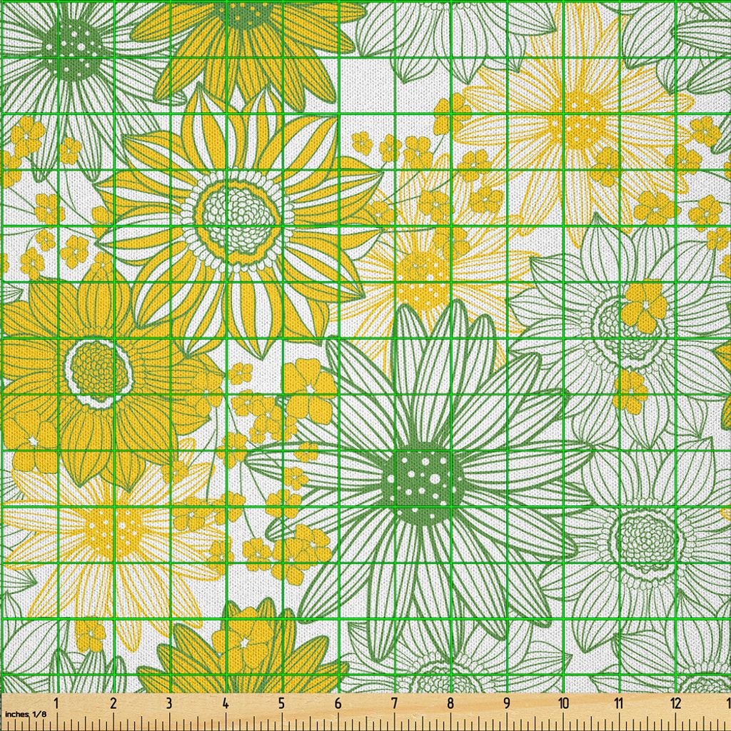 ABAKUHAUS Sonnenblume Microfaser Stoff als Meterware , Energetische Botanik Floral Spring Blossom Blume Zeichnung Muster, 2 M (230 x 200 cm), Fern ...