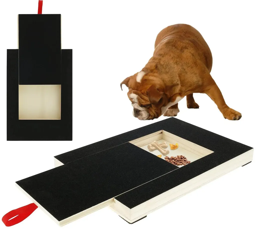 Grattoir à griffes pour chiens en bois noir avec boîte à friandises