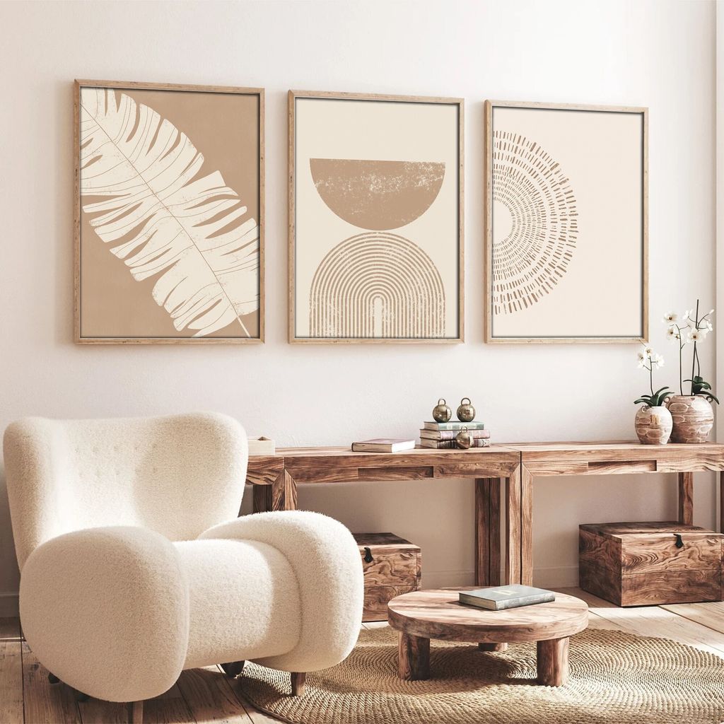 Wallity, Huhu259 - 50 x 35, Dekorativ gerahmtes MDF-Gemälde (3 Stück), Mehrfarbig, 100 % MDF, 50 x 35 cm