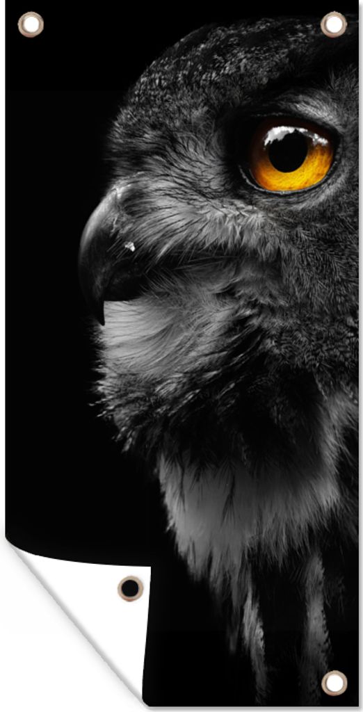 MuchoWow 40x80 cm Outdoor-Poster Gartendeko Sichtschutz Garten Poster für den Garten Eule - Vogel - Schwarz - Porträt