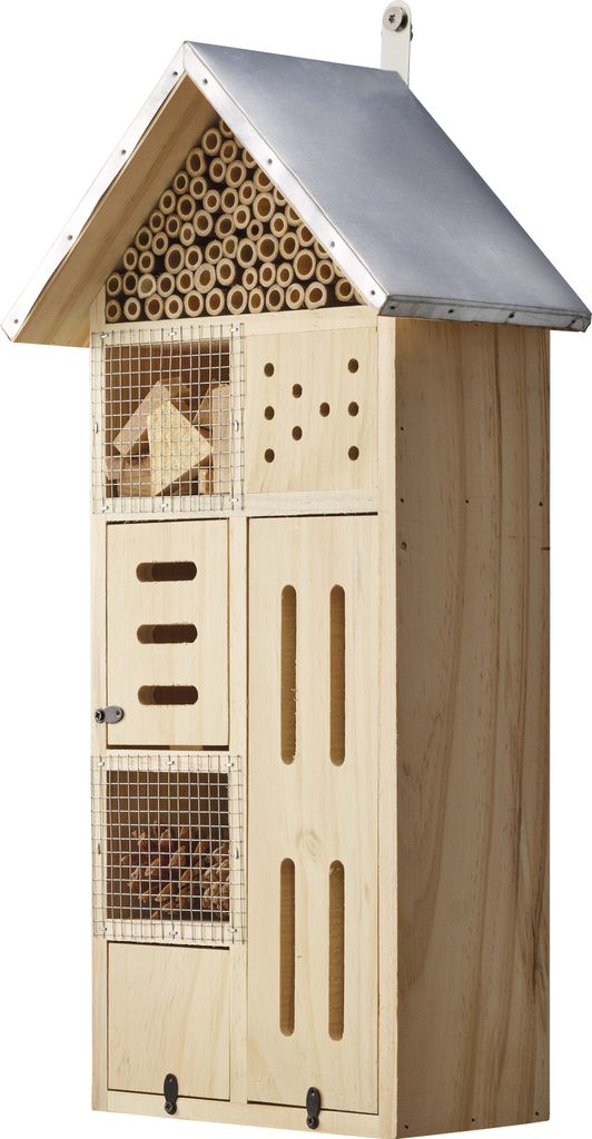 Eifa 50 cm Insektenhotel Turm XXL Natur/Metall-Dach Nistkasten Insektenhaus aus Holz für Bienen, Schmetterlinge, Käfer & andere Tie