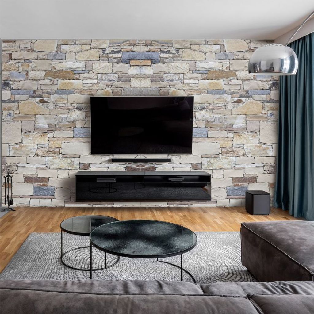 dedeco Wohnzimmerrückwand TV-Wand Wandpaneel Wohnrückwand Rückwand Tapetenersatz, Motiv: Stein V3, 250 x 100 x 0,5cm, Nano-Protect: hochglanz, w...