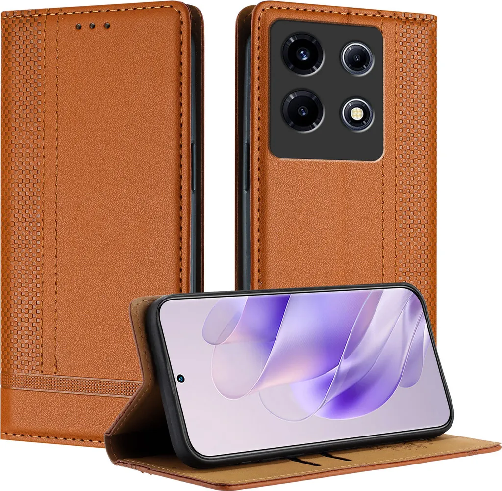 Custodia per Infinix Note 30 VIP in pelle con funzione stand Brown