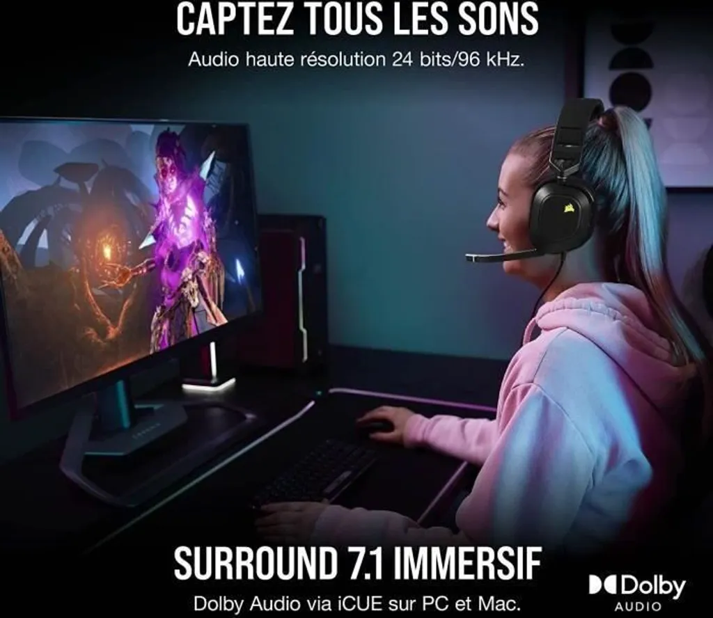Corsair HS80 RGB USB Casque avec Audio Haute Résolution et Micro Certifié - 10