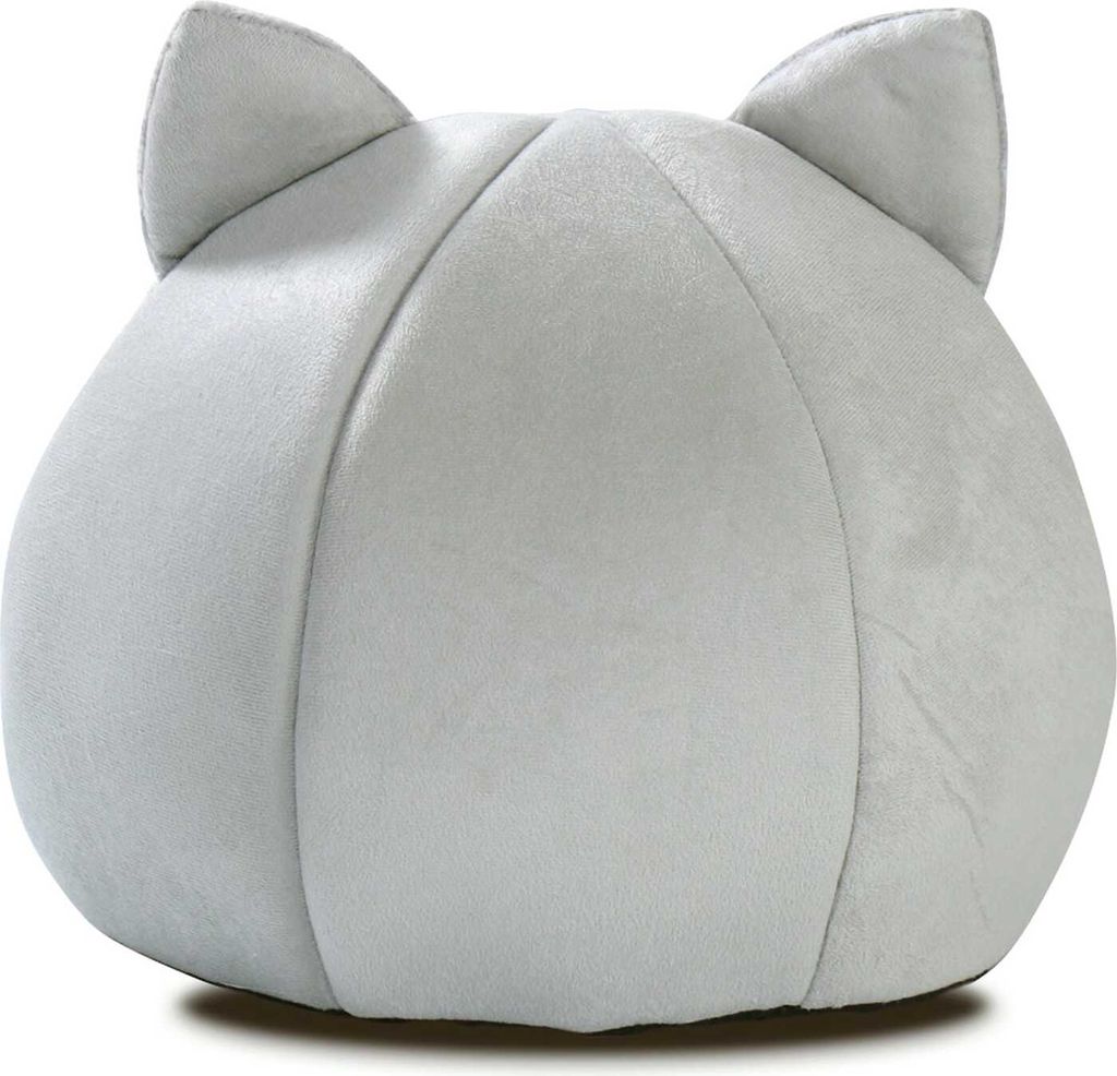 A light gray cat bed with cat ears on top, shown from the front.