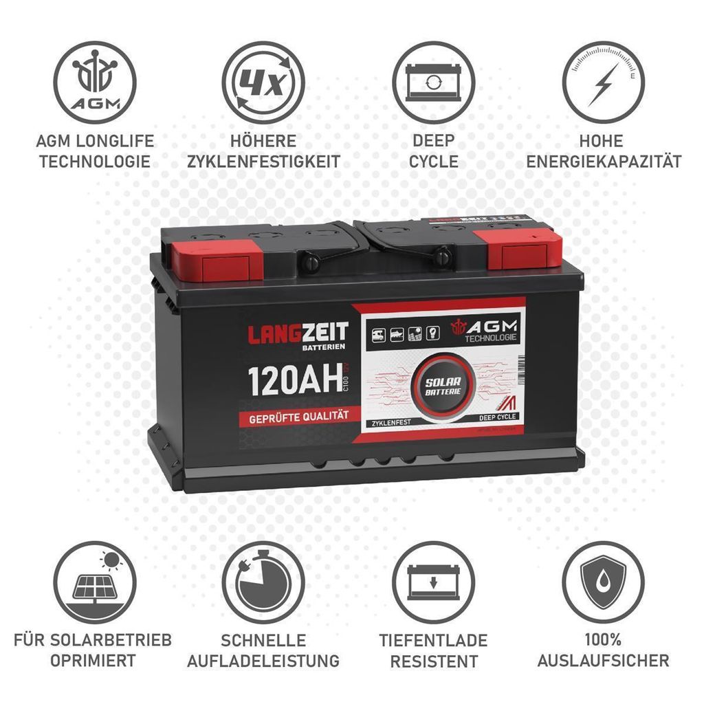 LANGZEIT AGM Batterie 12V 120AH Solarbatterie